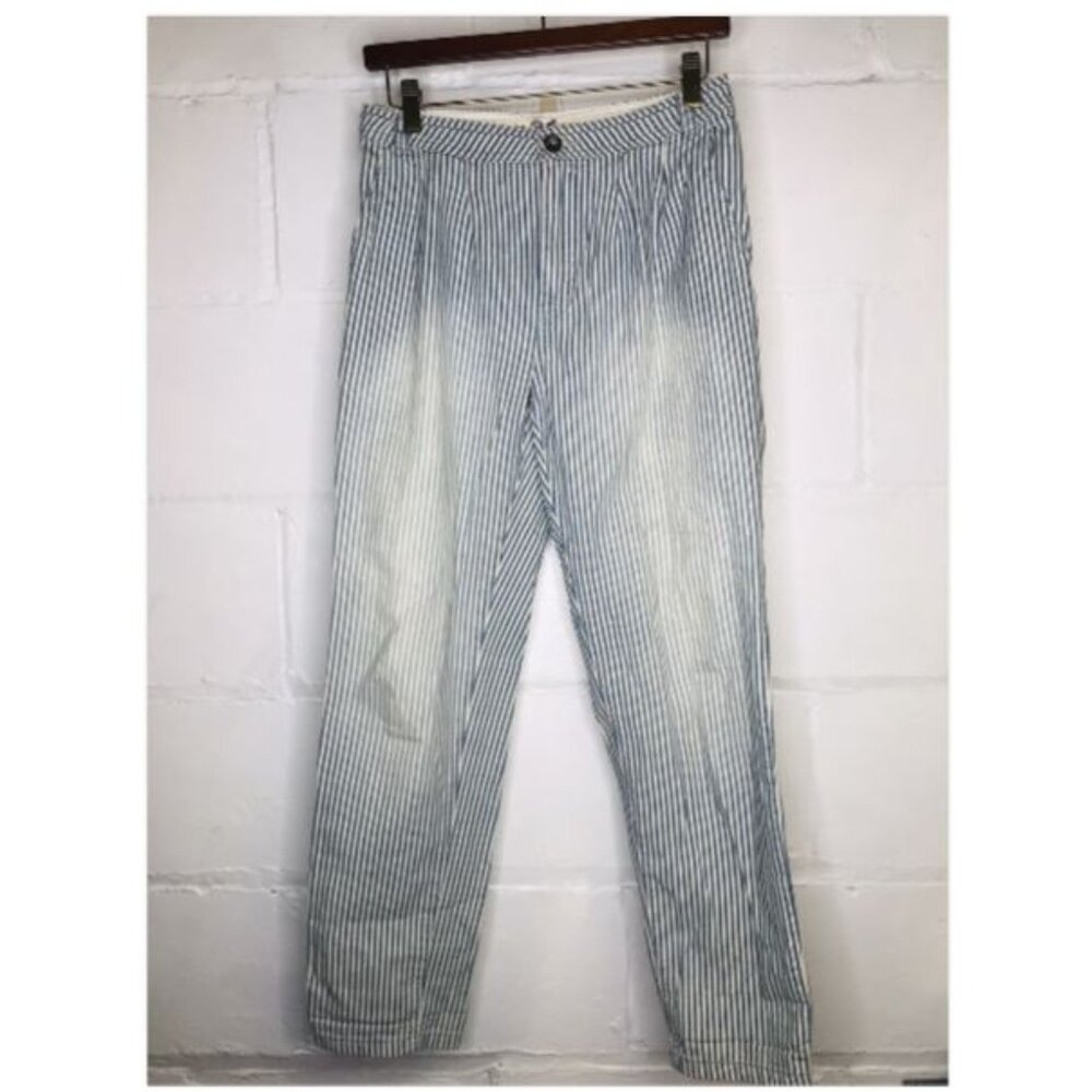 Free People (We the Free) Women's 26 Blue White Pleated Pinstripe Pants
